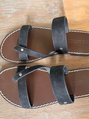Steve Madden Black Nubuck Double Strap Slide Sandals